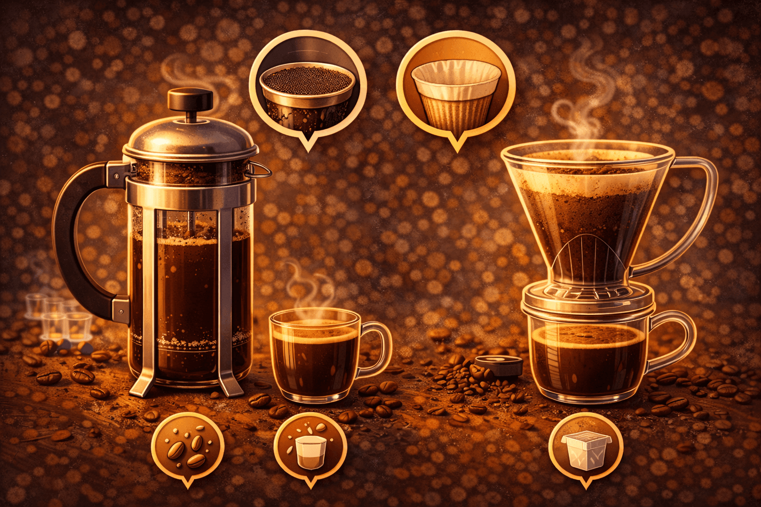 Prensa Francesa vs Clever Dripper: corpo (metal) vs limpeza (papel) na imersão